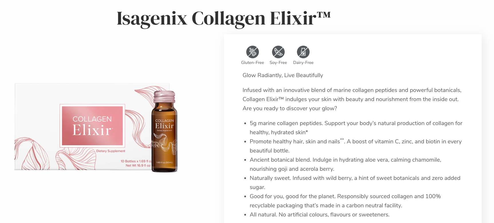 Isagenix Collagen Elixer Photo and Description